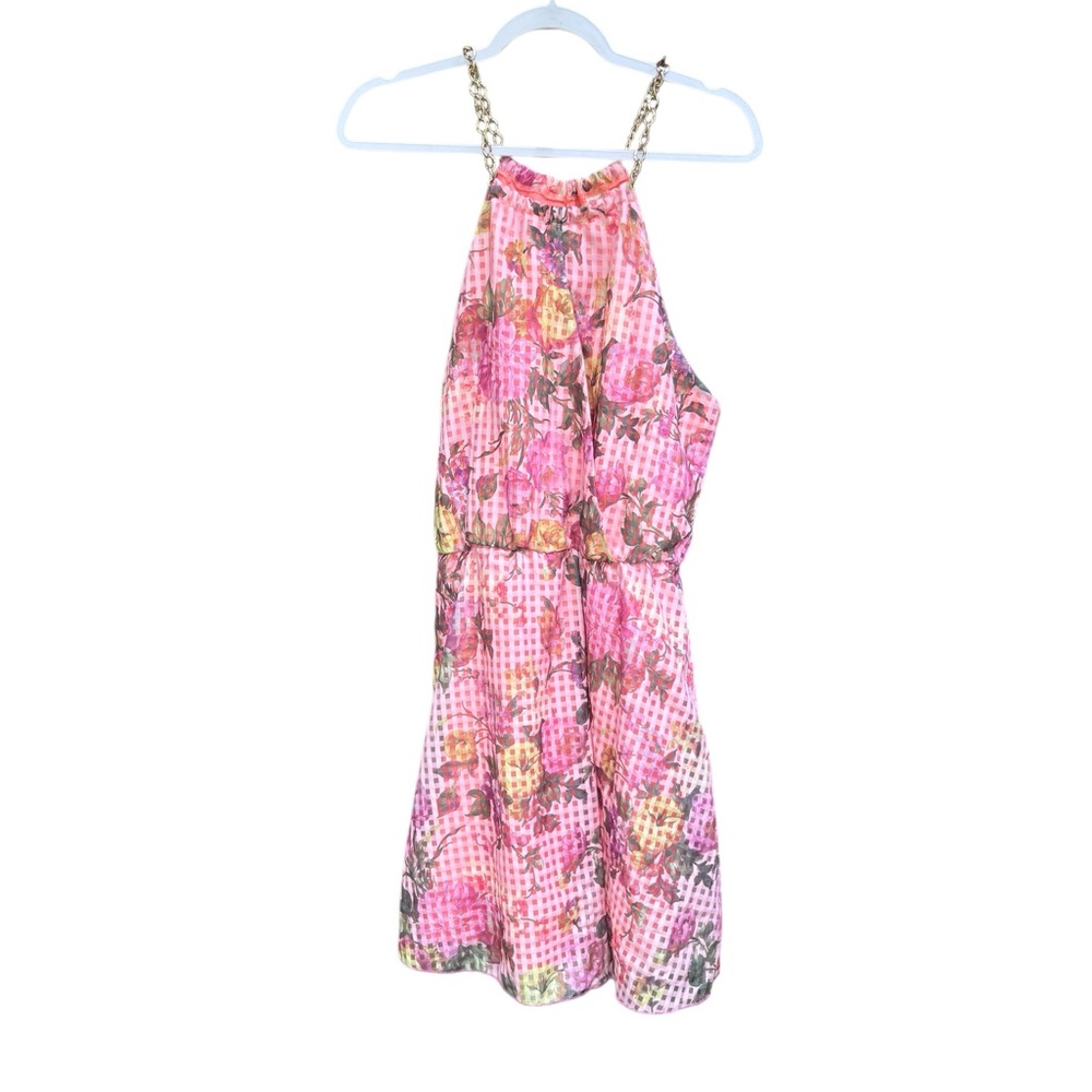 Kate Floral Halter Dress with Chain Straps Made In The USA Size L